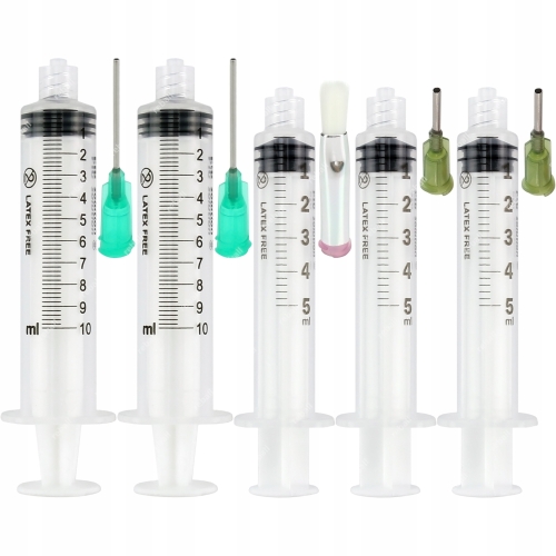 ZESTAW 5x STRZYKAWKA DOZOWNICZA 5x IGŁA DO TOPNIK FLUX PASTA MODELE NAPISY