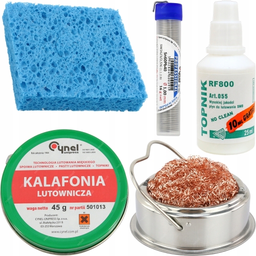 ZESTAW AKCESORIÓW DO LUTOWANIA CYNA KALAFONIA TOPNIK RF800 GĄBKA PODSTAWKA