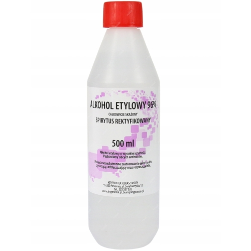 ALKOHOL ETYLOWY 96% ETANOL SPIRYTUS REKTYFIKOWANY CAŁKOWICIE SKAŻONY 500ml