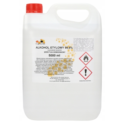 ALKOHOL ETYLOWY 99,9% ETANOL SPIRYTUS ODWODNIONY CAŁKOWICIE SKAŻONY 5L