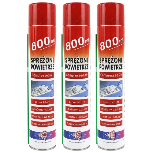 SPRĘŻONE POWIETRZE W SPRAYU DO CZYSZCZENIA KOMPUTERA PC Z RURKĄ 3x 800ml