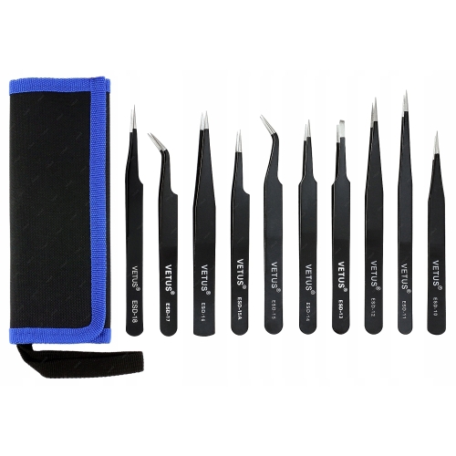 10x PĘSETA PRECYZYJNA PINCETA METALOWA PENSETA PROSTA BRWI VETUS ESD + ETUI