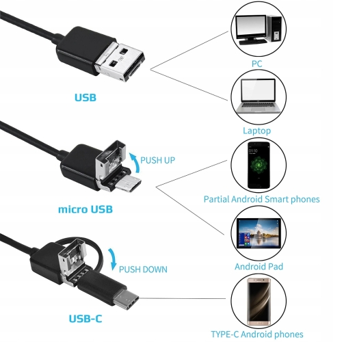 KAMERA INSPEKCYJNA HD ENDOSKOP USB OTG 8mm 5m