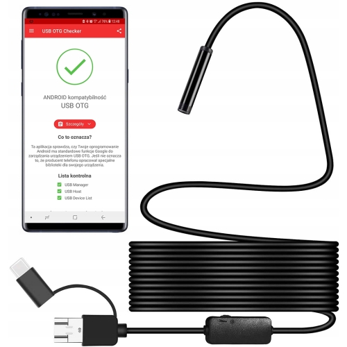 KAMERA INSPEKCYJNA HD ENDOSKOP USB OTG 8mm 5m