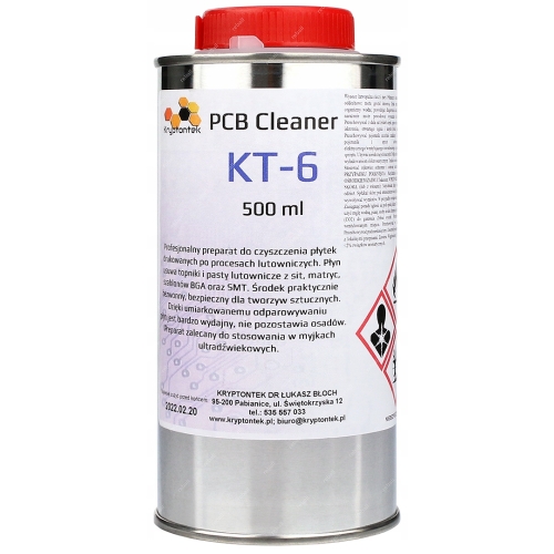 KT-6 PCB CLEANER CZYSZCZENIE PŁYTEK DRUKOWANYCH PO TOPNIKU KALAFONII 500ml