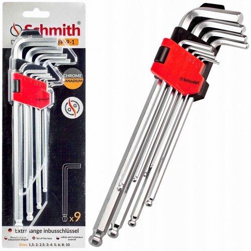 KLUCZE IMBUSOWE IMBUSY DŁUGIE KULKA HEX ZESTAW 9EL