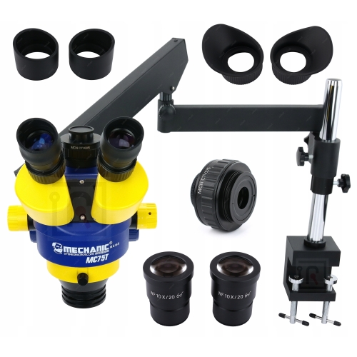 MIKROSKOP STEREOSKOPOWY TRIOKULAROWY MC75T-M1 45x PRZEGUB 9kg + MCN CTV2/5