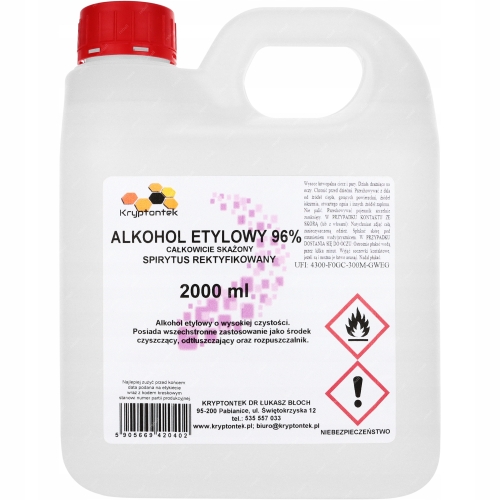 ALKOHOL ETYLOWY 96% ETANOL SPIRYTUS REKTYFIKOWANY CAŁKOWICIE SKAŻONY 2000ml