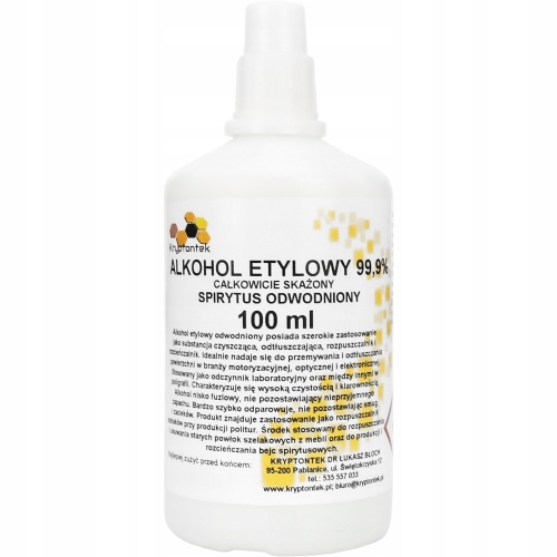 ALKOHOL ETYLOWY 99,9% ETANOL SPIRYTUS ODWODNIONY CAŁKOWICIE SKAŻONY 100ml