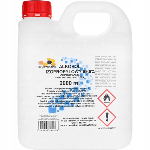 ALKOHOL IZOPROPYLOWY IZOPROPANOL IPA 99,9% CZYSTY DO ODTŁUSZCZANIA 2L