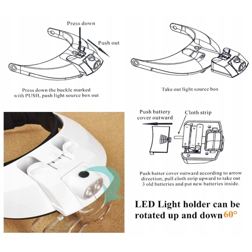 OKULARY POWIĘKSZAJĄCE DO CZYTANIA SZKŁO LUPA JUBILERSKA 6x MG81001-G 2x LED
