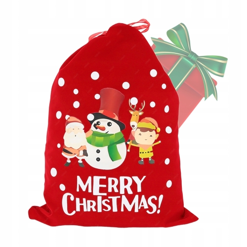 OPAKOWANIE NA PREZENT NA ŚWIĘTA PIĘKNY AKSAMITNY WOREK -MERRY CHRISTMAS XXL