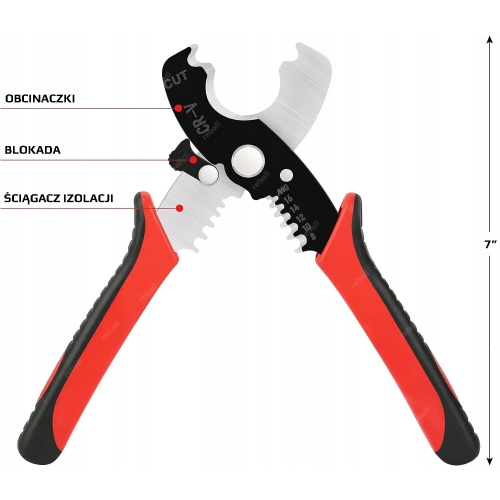ŚCIĄGACZ IZOLACJI SZCZYPCE OBCINACZKI DO KABLI MOCNE OSTRE - HEAVY DUTY 7