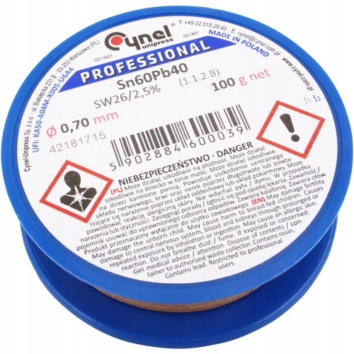 CYNA OŁOWIOWA CYNEL Z TOPNIKIEM SW26 0,7mm 100g - NAJWYŻSZA POLSKA JAKOŚĆ