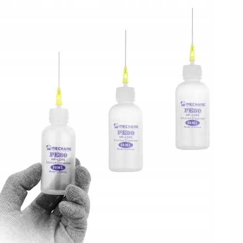 3x BUTELKA DOZOWNICZA NA PŁYNY CHEMIE ELEKTRONIKI HP-LDPE PE50 50ml+3x IGŁA