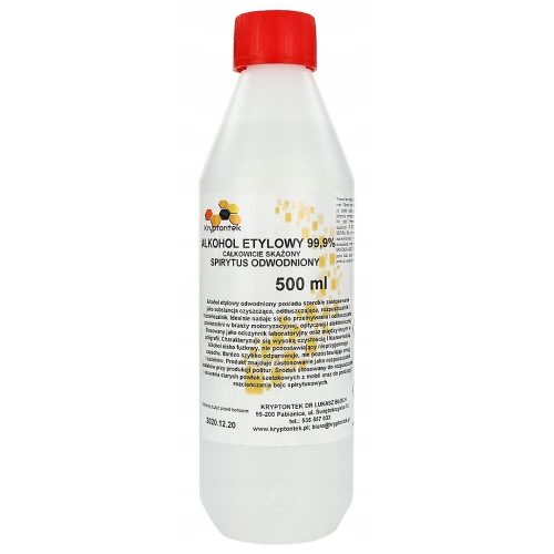 ALKOHOL ETYLOWY 99,9% ETANOL SPIRYTUS ODWODNIONY CAŁKOWICIE SKAŻONY 500ml