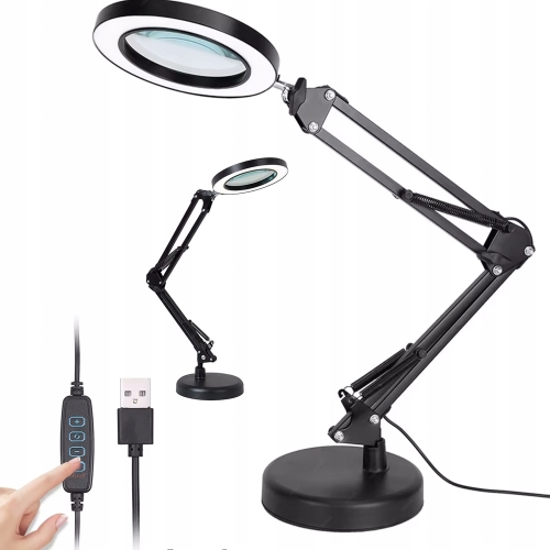 LUPA SZKŁO POWIĘKSZAJĄCE 105mm 3X LAMPA LED PIERŚCIENIOWA SERWISOWA 12W USB