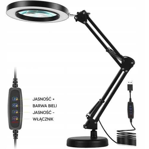 LUPA SZKŁO POWIĘKSZAJĄCE 105mm 3X LAMPA LED PIERŚCIENIOWA SERWISOWA 12W USB