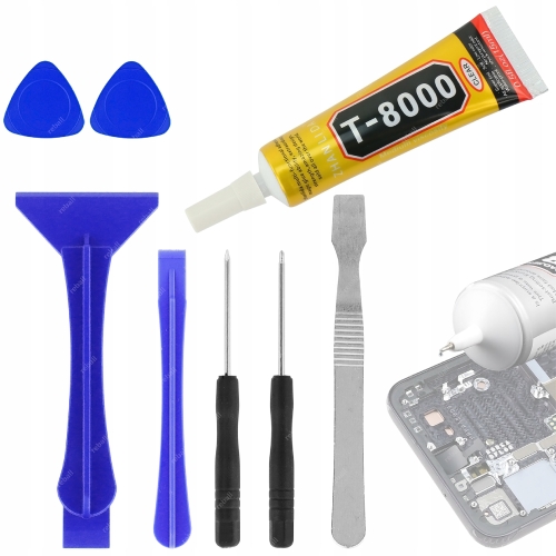 KLEJ T-8000 15ml WYMIANA SZYBKI EKRANU + ZESTAW OTWIERAKÓW WKRĘTAKÓW 7 ELEM
