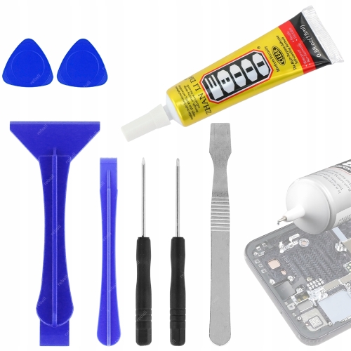 KLEJ E-8000 15ml WYMIANA SZYBKI EKRANU + ZESTAW OTWIERAKÓW WKRĘTAKÓW 7 ELEM