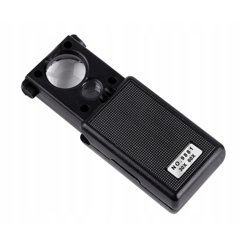 LUPA JUBILERSKA 2X SZKŁO POWIĘKSZAJĄCE DO CZYTANIA 30x 60x OŚWIETLENIE LED