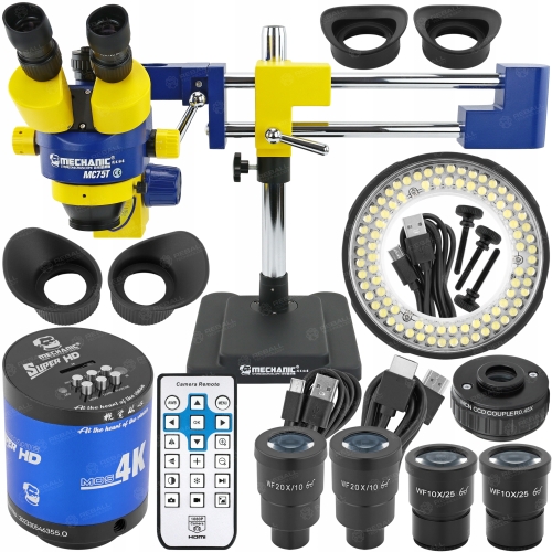 MIKROSKOP STEREOSKOPOWY TRINOKULAR MECHANIC MC75T-L2 KAMERA 4K LAMPA LS5