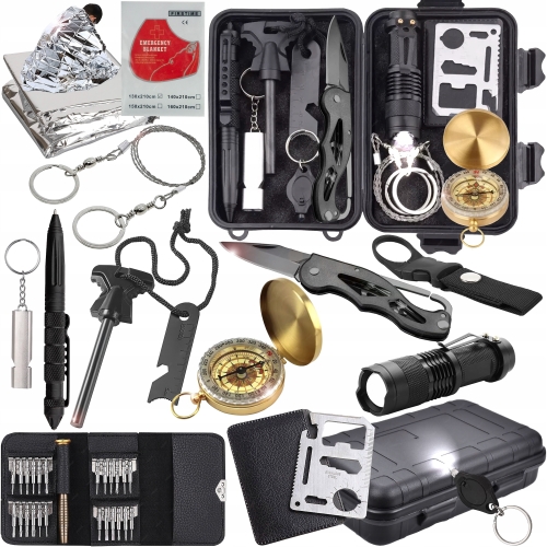 ZESTAW PRZETRWANIA MULTI TOOL WOJSKOWY NÓŻ KOMPAS LATARKA NÓŻ KRZESIWO XXL