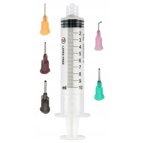 STRZYKAWKA DOZOWNIK 10ml + 5x IGŁA DOZOWNICZA DO FLUX TOPNIK PASTA ŻEL KLEJ