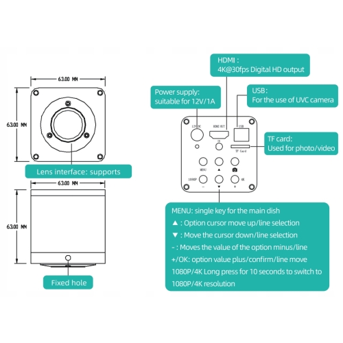 CYFROWA KAMERA DO MIKROSKOPÓW 4K RF4 4KC1 HDMI USB 3840x2160 30FPS JAKOŚĆ