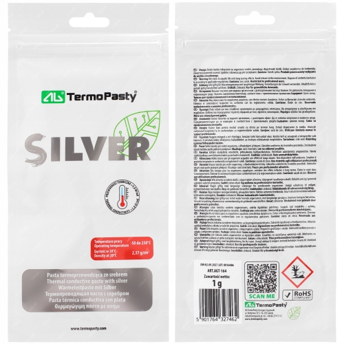 PASTA TERMOPRZEWODZĄCA 1g AG SILVER Z DODATKIEM SREBRA DO PROCESORA CPU GPU