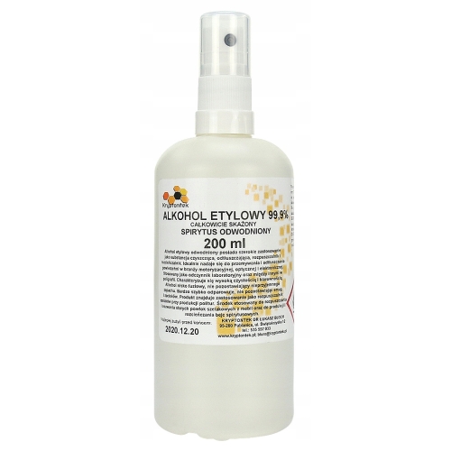 ALKOHOL ETYLOWY 99,9% ETANOL SPIRYTUS ODWODNIONY CAŁKOWICIE SKAŻONY 200ml