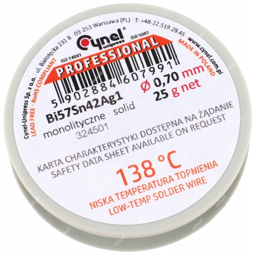 CYNA NISKOTOPLIWA Z BIZMUTEM CYNEL 138C 25g 0,70mm- NAJWYŻSZA POLSKA JAKOŚĆ