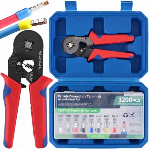 ZACISKARKA TULEJEK KONEKTORÓW PRASKA KOŃCÓWEK KABLI ZESTAW *** 1200 XXL BOX