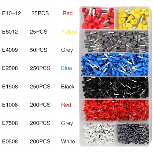 ZACISKARKA TULEJEK KONEKTORÓW PRASKA KOŃCÓWEK KABLI ZESTAW *** 1200 XXL BOX