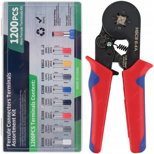 ZACISKARKA TULEJEK KONEKTORÓW PRASKA KOŃCÓWEK KABLI ZESTAW *** 1200 XXL BOX