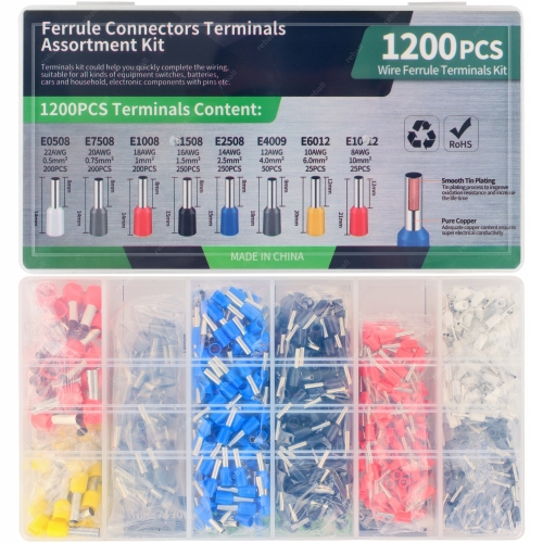 ZACISKARKA TULEJEK KONEKTORÓW PRASKA KOŃCÓWEK KABLI ZESTAW *** 1200 XXL BOX