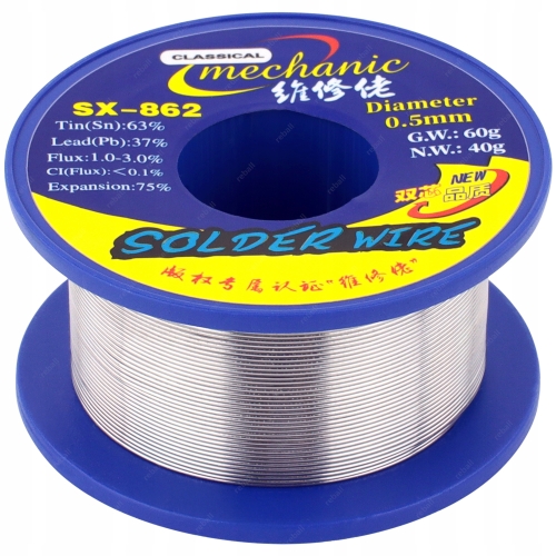 CYNA DO LUTOWANIA OŁOWIOWA Z TOPNIKIEM Sn63Pb37 0.5mm 40g MECHANIC SX-862