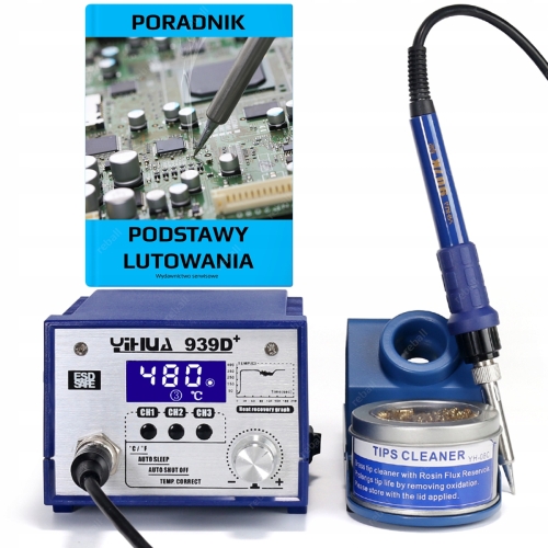 STACJA LUTOWNICZA LUTOWNICA PRECYZYJNA 3 KANAŁY TEMP. 939D+ 75W + PORADNIK