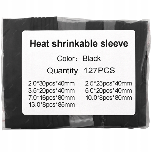 RURKI TERMOKURCZKI CZARNE KOSZULKI TERMOKURCZLIWE RÓŻNE ROZMIARY 127szt