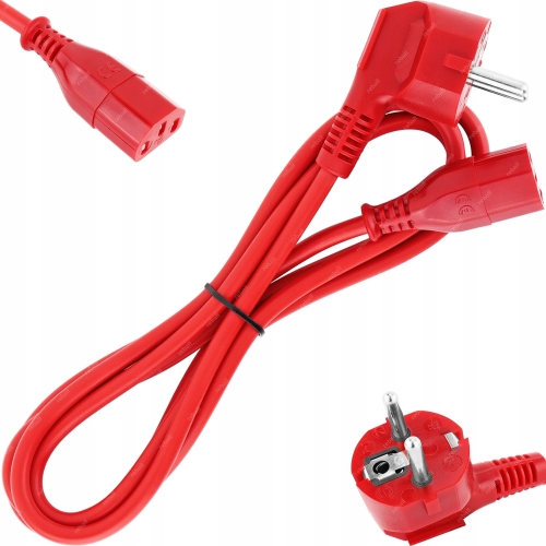 KABEL ZASILAJĄCY DO KOMPUTERA CZERWONY 1,8m SOLIDNY PEWNY CERTYFIKOWANY VDE