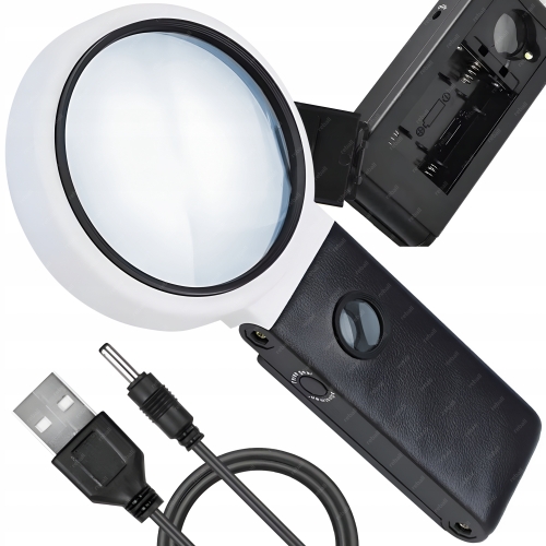 LUPA SZKŁO POWIĘKSZAJĄCE DO CZYTANIA Z PODŚWIETLENIEM LED UV 5x90mm+25x18mm