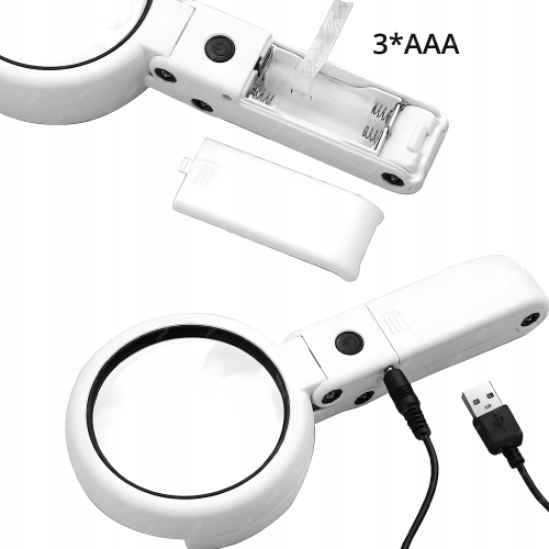 DUŻA LUPA NUMIZMATYCZNA SZKŁO POWIĘKSZAJĄCE SKŁADANA 5X75mm + 10X19mm 8xLED