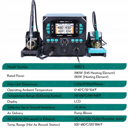 ZESTAW STACJA LUTOWNICZA LUTOWNICA HOT AIR YIHUA 992D-II 6x C245 C210 W575
