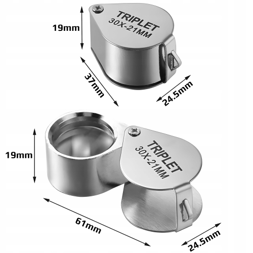 LUPA JUBILERSKA SZKŁO POWIĘKSZAJĄCE KIESZONKOWA SKŁADANA SILVER 30x21mm