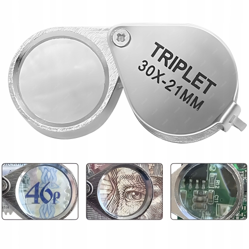 LUPA JUBILERSKA SZKŁO POWIĘKSZAJĄCE KIESZONKOWA SKŁADANA SILVER 30x21mm