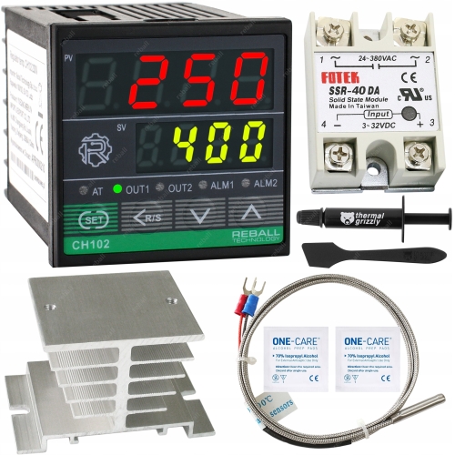 REGULATOR TEMPERATURY STEROWNIK CH102 1800°C SSR 40A CZUJNIK RADIATOR PASTA