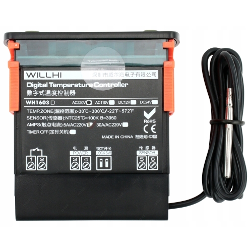 STEROWNIK REGULATOR TEMPERATURY Z CZUJNIKIEM - 230V 5A 1000W WILLHI WH1603