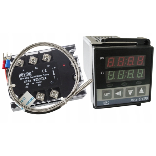 REGULATOR TEMPERATURY STEROWNIK REX C100+ CZUJNIK TYP K+ PRZEKAŹNIK 40A 3F