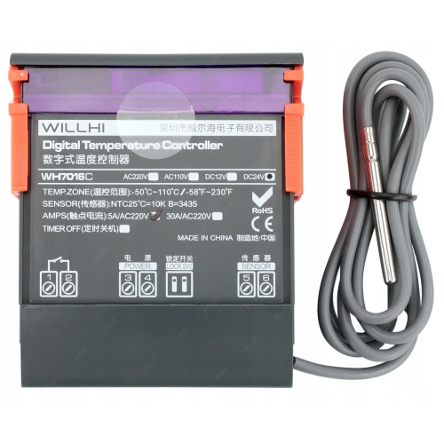 STEROWNIK REGULATOR TEMPERATURY Z CZUJNIKIEM- 24V 5A 1000W WILLHI WH7016C+