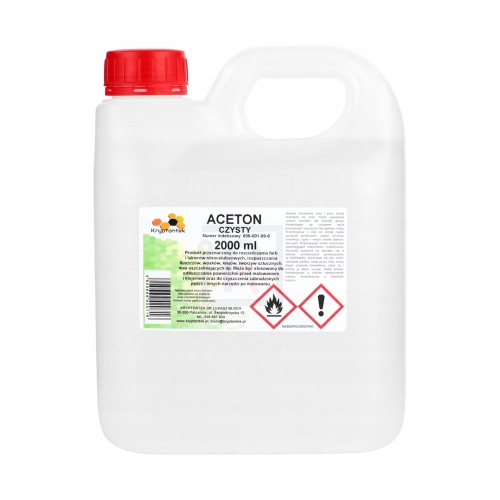 ACETON TECHNICZNY CZYSTY ODTŁUSZCZACZ ZMYWACZ ROZPUSZCZALNIK FARB KLEJU 2L